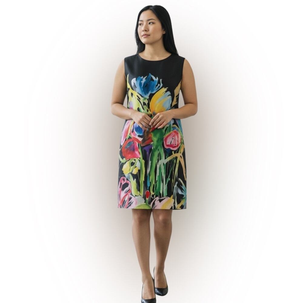 Caroline Rose Gianna Dress in Brilliant Bouquet floral print black size XS